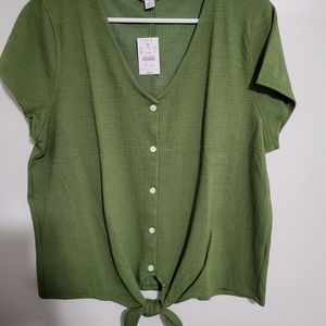 Green tie front top J Crew